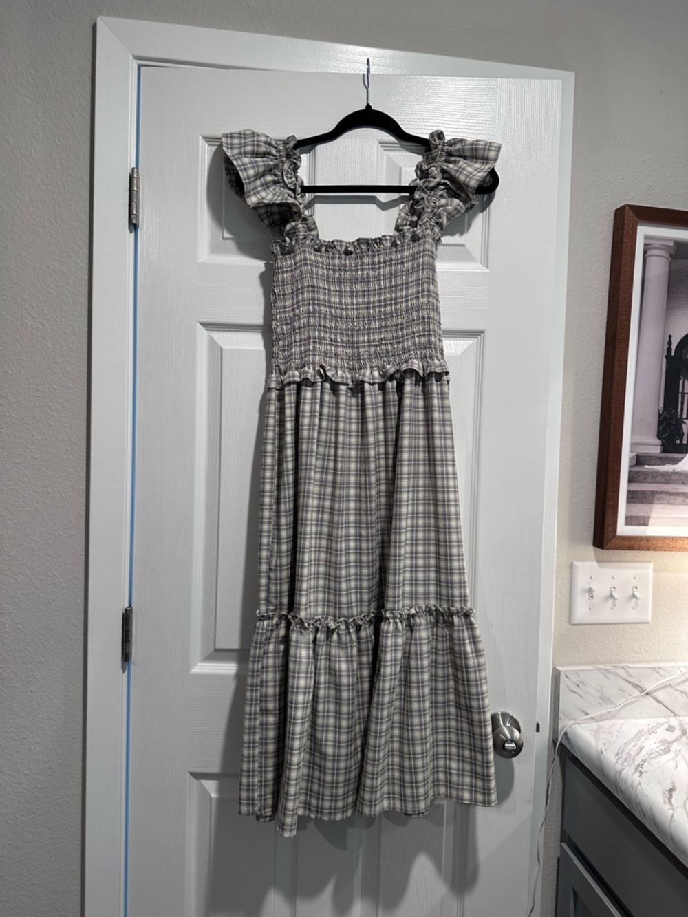 Gray Plaid Ruffled Sundress Lumiere